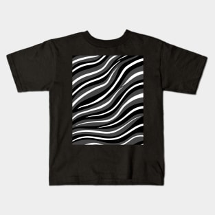 black and white striped background with grey Kids T-Shirt